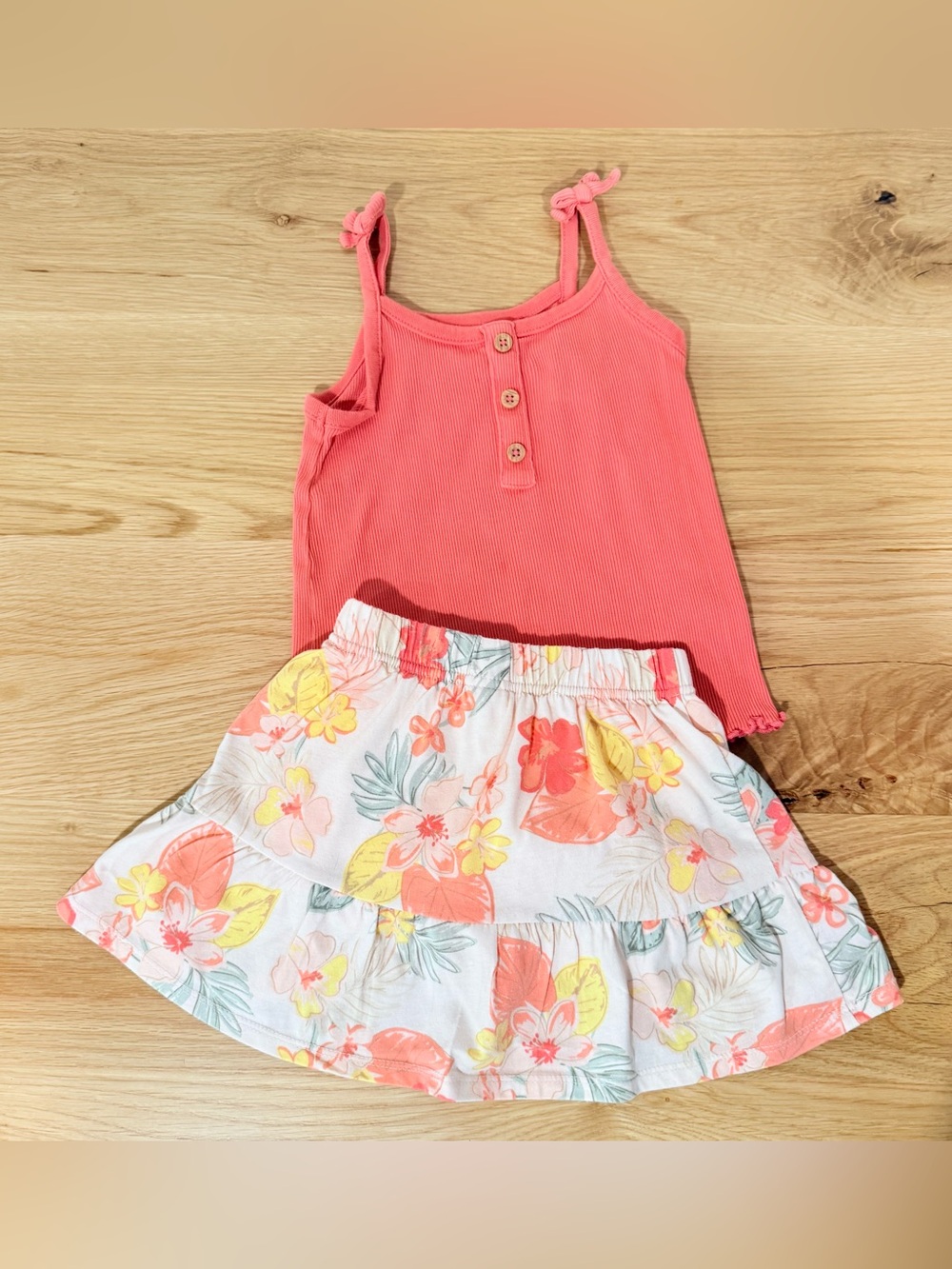 Carter's Coral Tank and Floral Skirt Set-3T